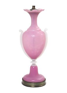 A French Opaline Glass Urn, Height 16 3/4 inches.
