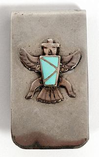 NATIVE AMERICAN STERLING SILVER & TURQUOISE CLIP