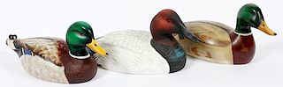 WOODEN DUCK DECOYS LATE 20TH CENTURY 3 PIECES