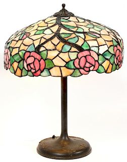 TIFFANY STYLE STAIN GLASS TABLE LAMP C1950