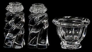 BACCARAT CRYSTAL CANDLESTICKS AND CANDY DISH 3 PCS