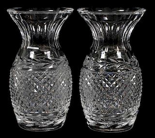 ANTIQUE WATERFORD PINEAPPLE CUT CRYSTAL VASES C1930