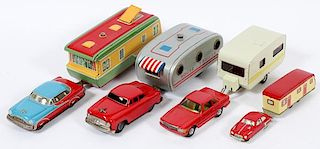 JAPAN TIN AND FRICTION FLY-WHEEL TOY CARS &TRAILERS
