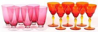 GROUP OF FOURTEEN ASSORTED COLORED GLASS GOBLETS
