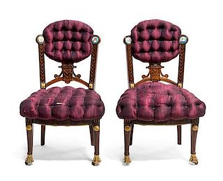 A Pair of Napoleon III Style Rosewood Side Chairs, Height 35 1/2 inches.