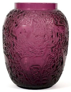 LALIQUE 'BICHES' VIOLET FROSTED GLASS VASE