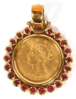 YELLOW GOLD PENDANT-ENHANCER OF 1901 US $10 COIN