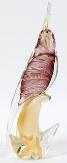 MURANO PULLED PURPLE & GOLD FLECKED GLASS SCULPTURE