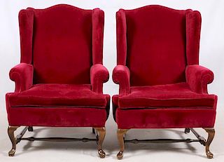 QUEEN ANNE STYLE WING BACK CHAIRS PAIR