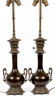 PAIR OF BRONZE TABLE LAMPS