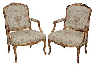 Pair Louis XV Style Carved and Gilt