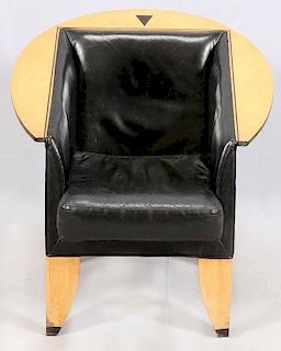 FRUITWOOD BLACK LEATHER UPHOLSTERED MODERN ARMCHAIR