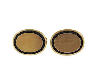 Lucien Piccard 14K Gold Red Stone Cufflinks