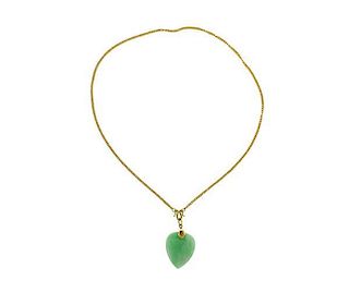 22K 18K Gold Jade Heart Pendant Necklace