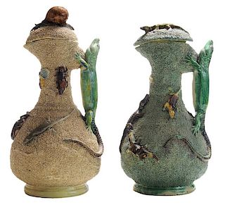 Pair of Palissy-Style Covered Jugs