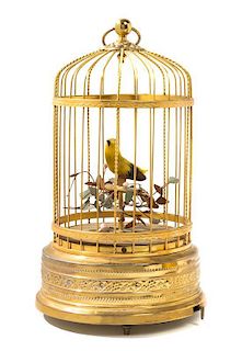 A Continental Style Singing Birdcage Automaton, 20TH CENTURY, Height 11 1/2 inches.