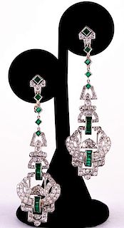 Unknown | Art Deco Diamond & Emerald Earrings