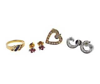 Gold Diamond Red Blue Stone Ring Earrings Clip Lot