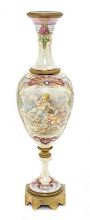 A Sevres Style Gilt Metal Mounted Porcelain Vase, Height 15 inches.