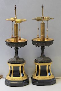 Pair of Quality Dore and Patinated Bronze Lamps .