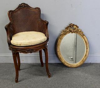 Louis XV Style Caned Chair together with a