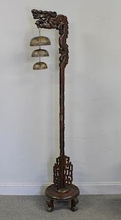 Antique Craved Asian Hardwood Bell Stand.