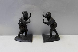 Pair Of Signed Antique Asian Bronze Figural