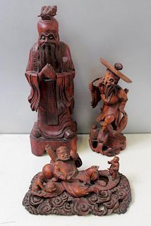 Lot Of  5 Antique Asian carved Wood Figures
