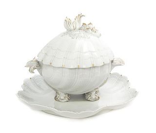 A Limoges Porcelain Covered Tureen on Stand, Width 17 1/2 inches.