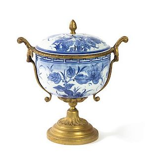 A Continental Bronze Mounted Porcelain Urn, Height overall 13 1/4 inches.