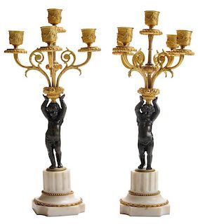 Pair Gilt and Patinated Bronze  and