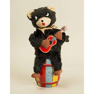 Jolly Guitarist Bear on Barrel Wind Up Toy