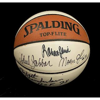 Abdul Jabbar, Wilt Chamberlain, Magic Johnson Autographed Basketball
