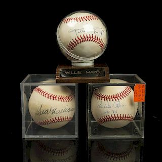 Three Autographed Baseballs, Willie Mays, Pee Wee Reese, and Ted Williams