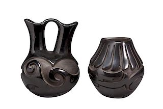 Santa Clara Pueblo | Lot of 2: Black Wedding Vase and Black Jar