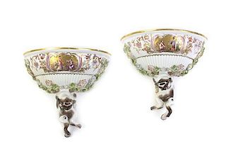 A Pair of Continental Porcelain Wall Brackets, Height 10 inches.