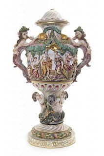 A Capodimonte Porcelain Urn, Height 29 inches.
