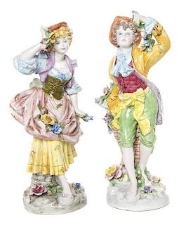 Two Capodimonte Porcelain Figures, LIKELY MANUFACTURED BY BENROSE, Height 21 3/4 inches.