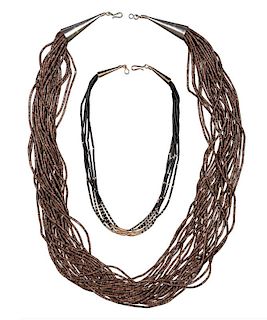 Santo Domingo Pueblo | 2 Multi-Strand Necklaces with Heishi Beads, ca. 1970s