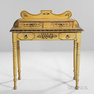 Yellow-painted, Gilt-stenciled, and Paint-decorated Pine Dressing Table