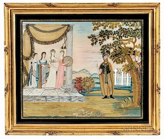 Painted Silk and Needlework Picture "Jeptha's Rash Vow,"
