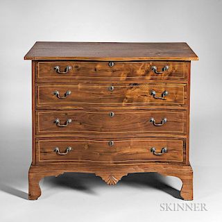 Carved and Inlaid Mahogany Reverse Serpentine Chest of Four Drawers