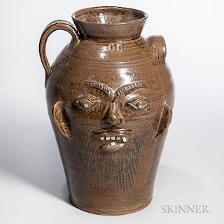 Three-gallon Charles Lisk Alkaline Glazed Stoneware Face Jug