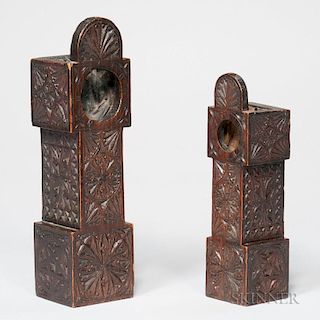 Two Chip-carved Oak Watch Hutches