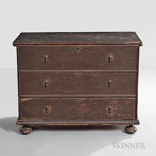 Large Dark Red-painted Chest over Drawer