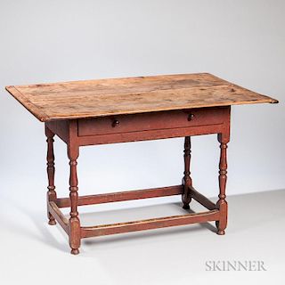 Red-painted Turned Pine and Maple Tavern Table