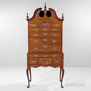 Carved Cherry Scroll-top High Chest of Drawers