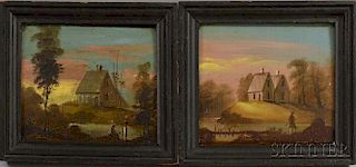Attributed to William Matthew Prior (Massachusetts/Maine, 1806-1873)      Two Landscape Portraits with Houses
