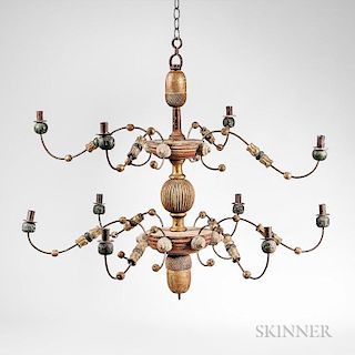 Carved, Painted, and Gilded Wood and Wire Chandelier