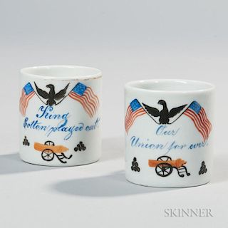 Porcelain "King Cotton" and "Our Union Forever" Child's Cups